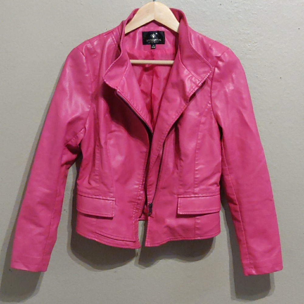 Pink Faux Leather Moto Jacket